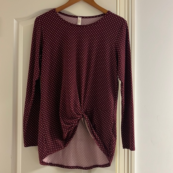 Dry Goods Maroon Long Sleeve with Pink Dots and Tie Bottom - Picture 1 of 2